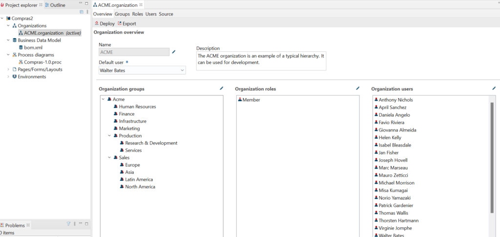 Configuración por defecto de la organización ACME