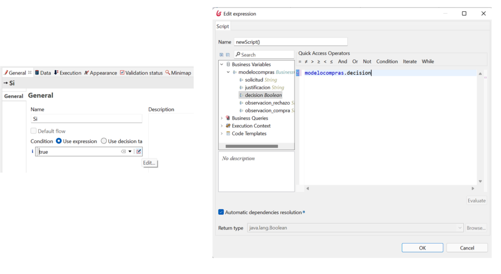 Configuración de la decisión si